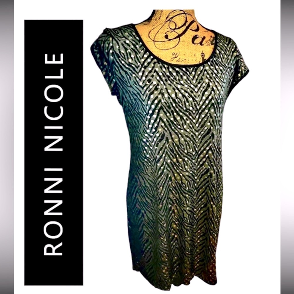 RONNI NICOLE BY OUIDA BLACK SPARKLY GEOMETRIC PRINT MIDI DRESS 12